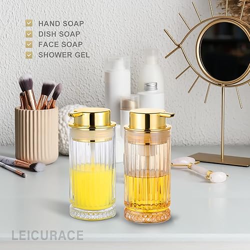 Miniatura 7 de Dispensador de jabón líquido de vidrio, dispensador de líquido recargable con bomba dorada, dispensador de jabón de manos para baño, cocina,