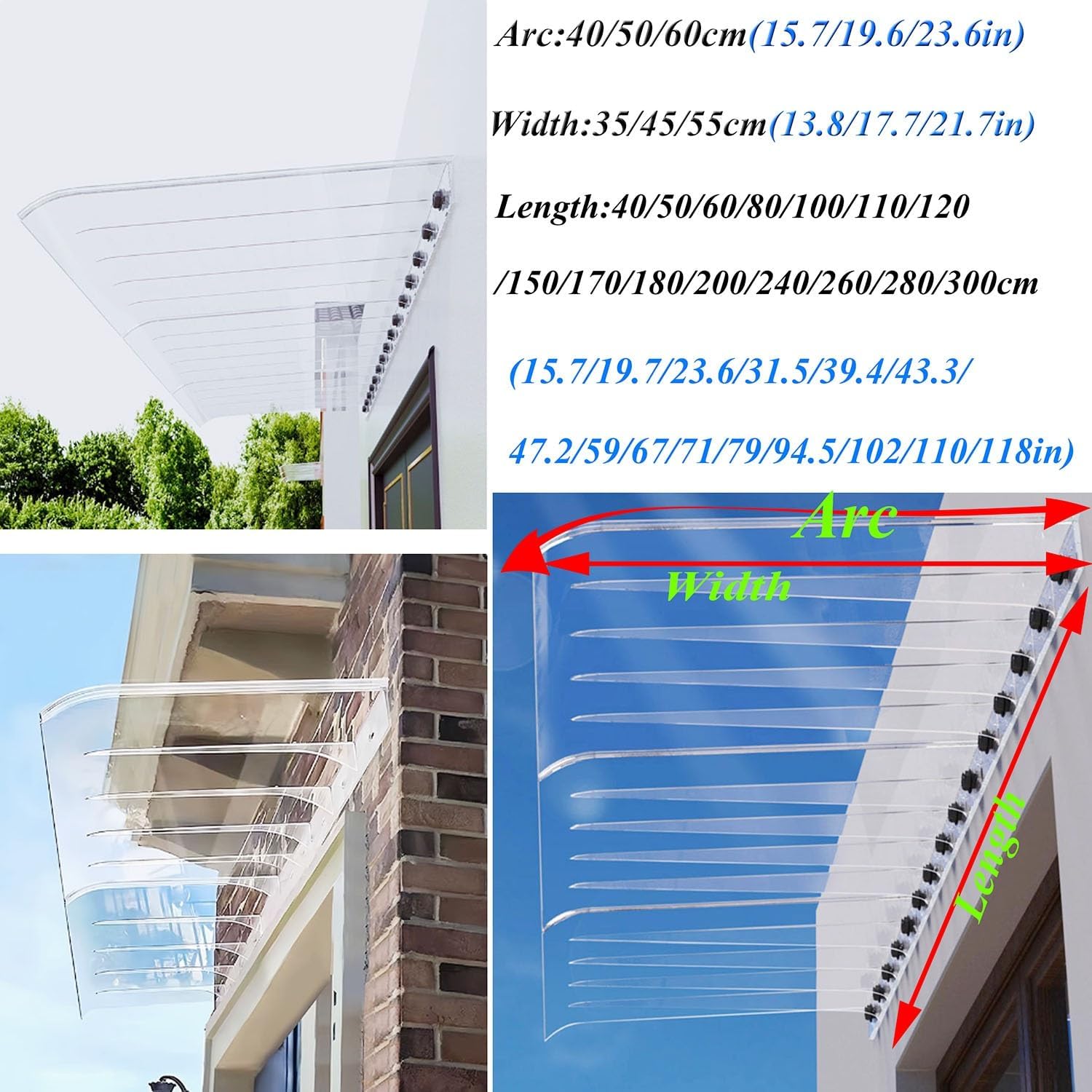 Awning for Door Entrance Window Awnings for Doors Canopy 60x40-60x340cm UV Rain Snow Sunlight Protection Outdoor Patio Awning(Brown,60x100cm)