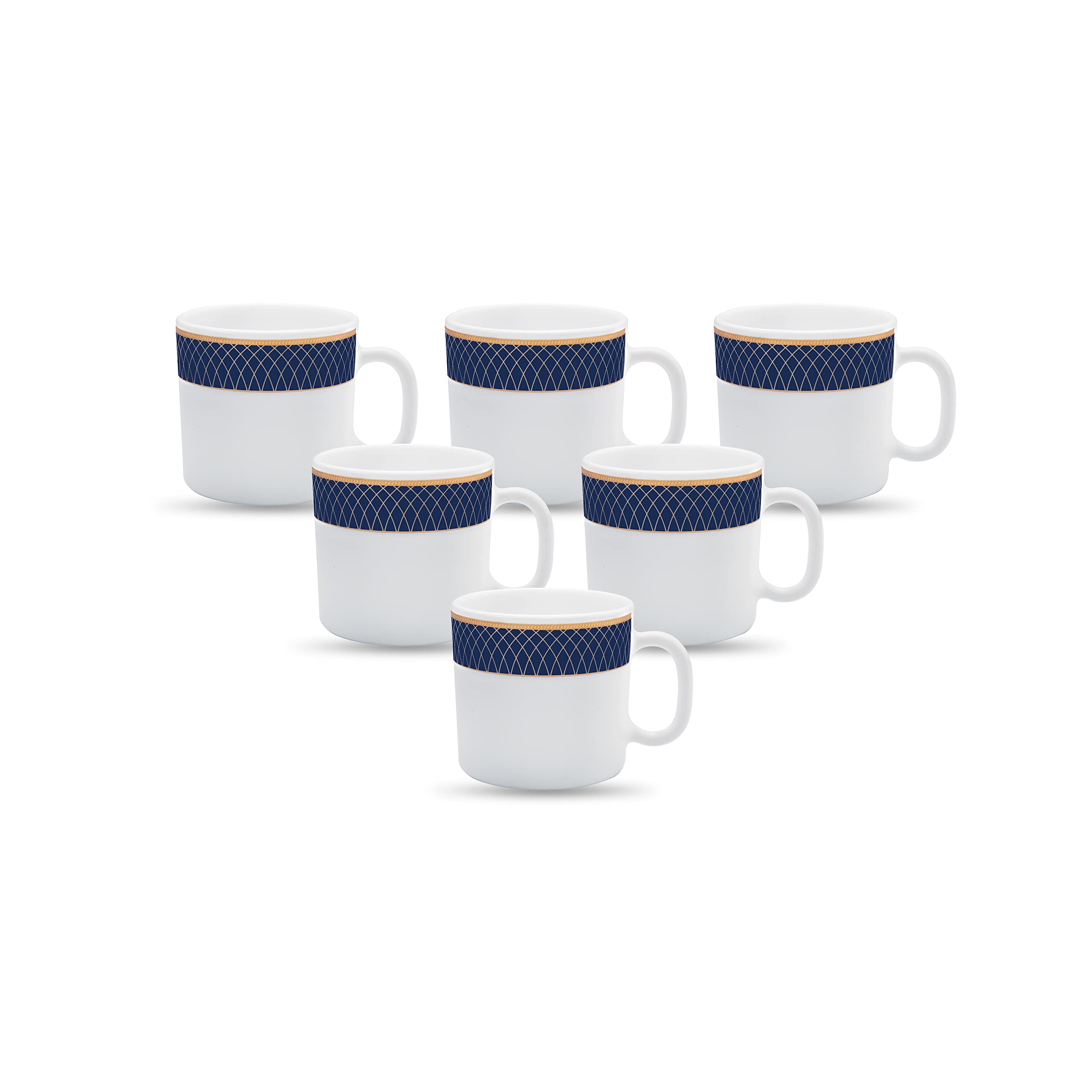 La OpalaDiva, Sovrana Collection, Opal Glass Coffee Mug Set 6 pcs, Regent Blue, White, Standard