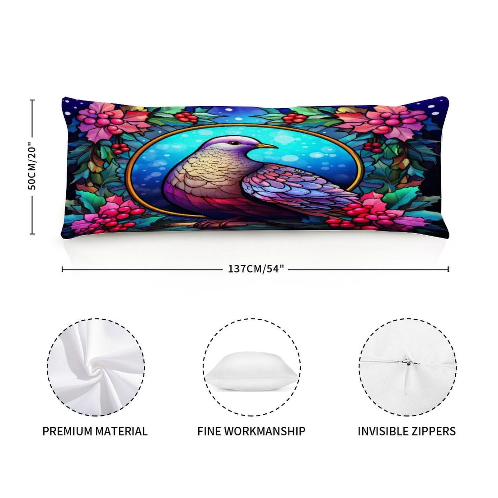 Zipped Body Pillow Case Cover,Stained Glass Christmas Decorative Rectangle Accent Long Body Pillowcase 20x54in Mother's Day Birthday Gifts Christmas for Women Girl Mom