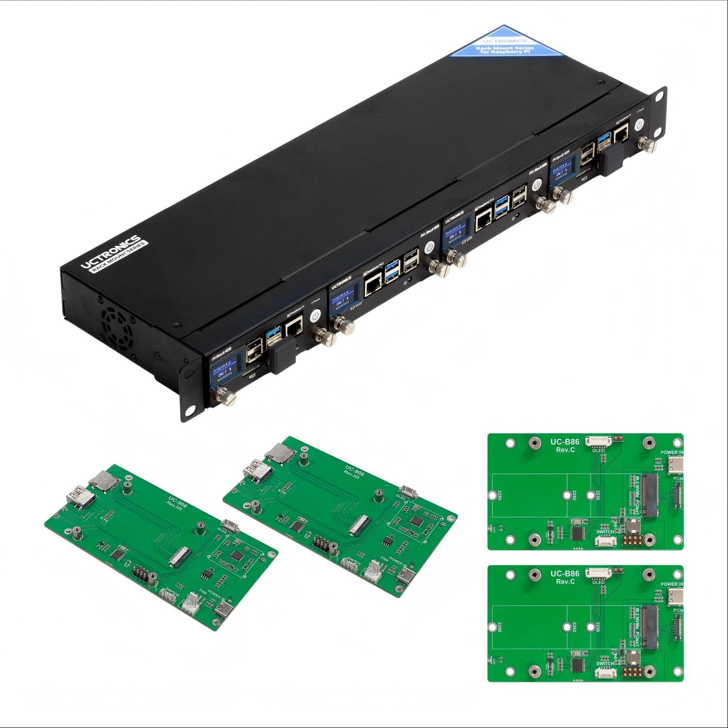 UCTRONICS Raspberry Pi Rack Pro, 2 × M.2 NVMe SSD Base for Pi5, 2 x SATA Shields for Pi4, with 4pcs Safe Shutdown and 0.96" Color LCD-image-23
