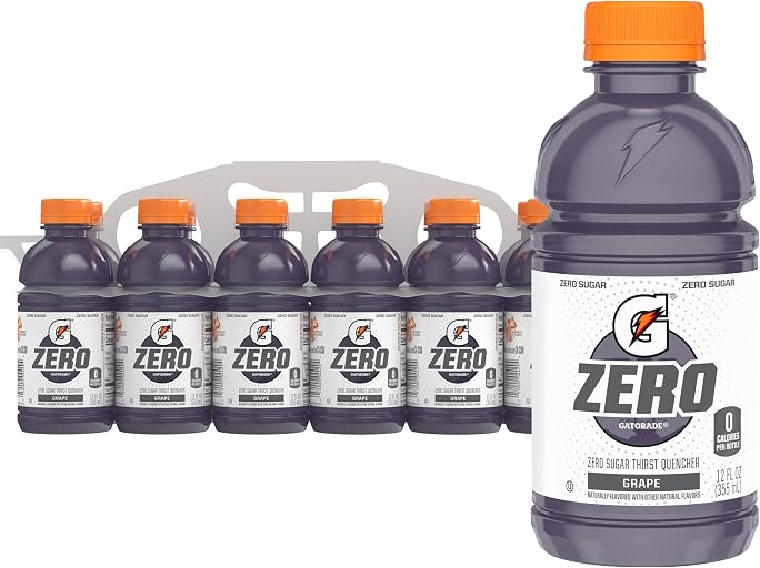 Gatorade Thirst Quencher Zero Sugar Sports Drink, Grape, 12oz Bottles, 12 Pack, Electrolytes for Rehydration