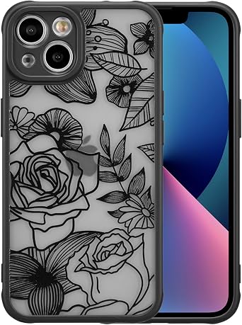XIZYO Floral Case for iPhone 14 Plus Rose Flower, Black