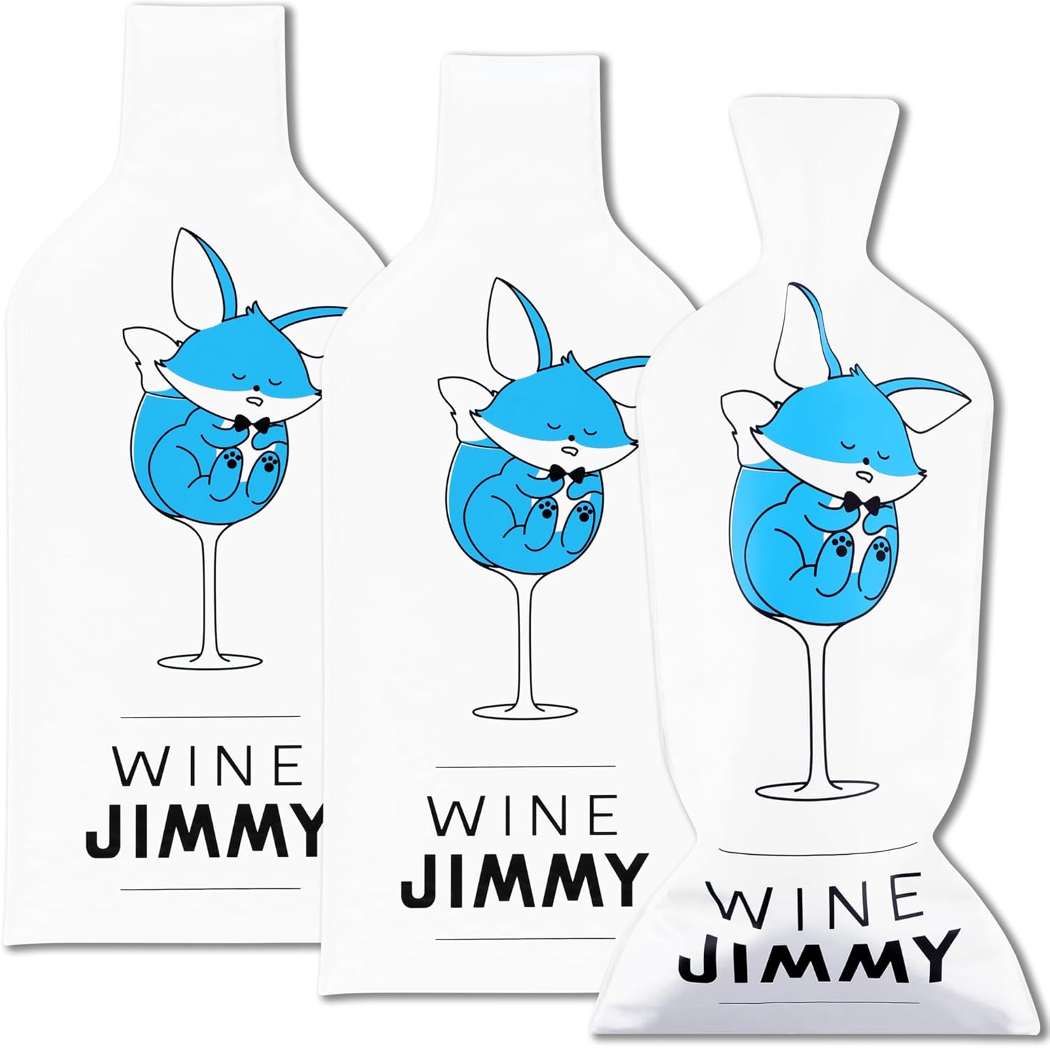 JIMMY THE FOX | Reusable Wine Bags for Travel | 3-Pack | Durable Triple-Layer Bottle Protector Sleeve | Leak-Proof & Impact-Resistant | Airplane & Cruise Luggage | Wine Lover Gifts - Wine Jimmy