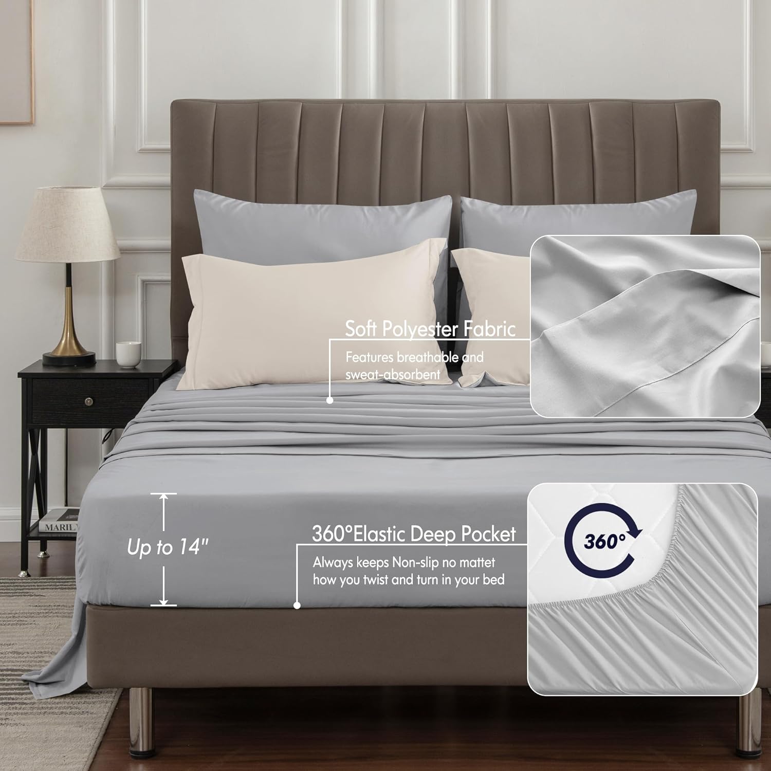 BEDELITE Twin XL Comforter Set 5 Pieces Bed in A Bag - Soft Microfiber Reversible Twin Extra Long Beige Bed Set with Comforters, Sheets, Pillowcase & Sham, Cozy Bedding Sets for College Dorm Room - Image 3