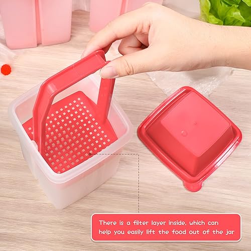 Vista 3 de CHENGU Paquete de 6 recipientes de encurtidos con colador, contenedor de almacenamiento de jalapeño, contenedores de plástico para pepinillos