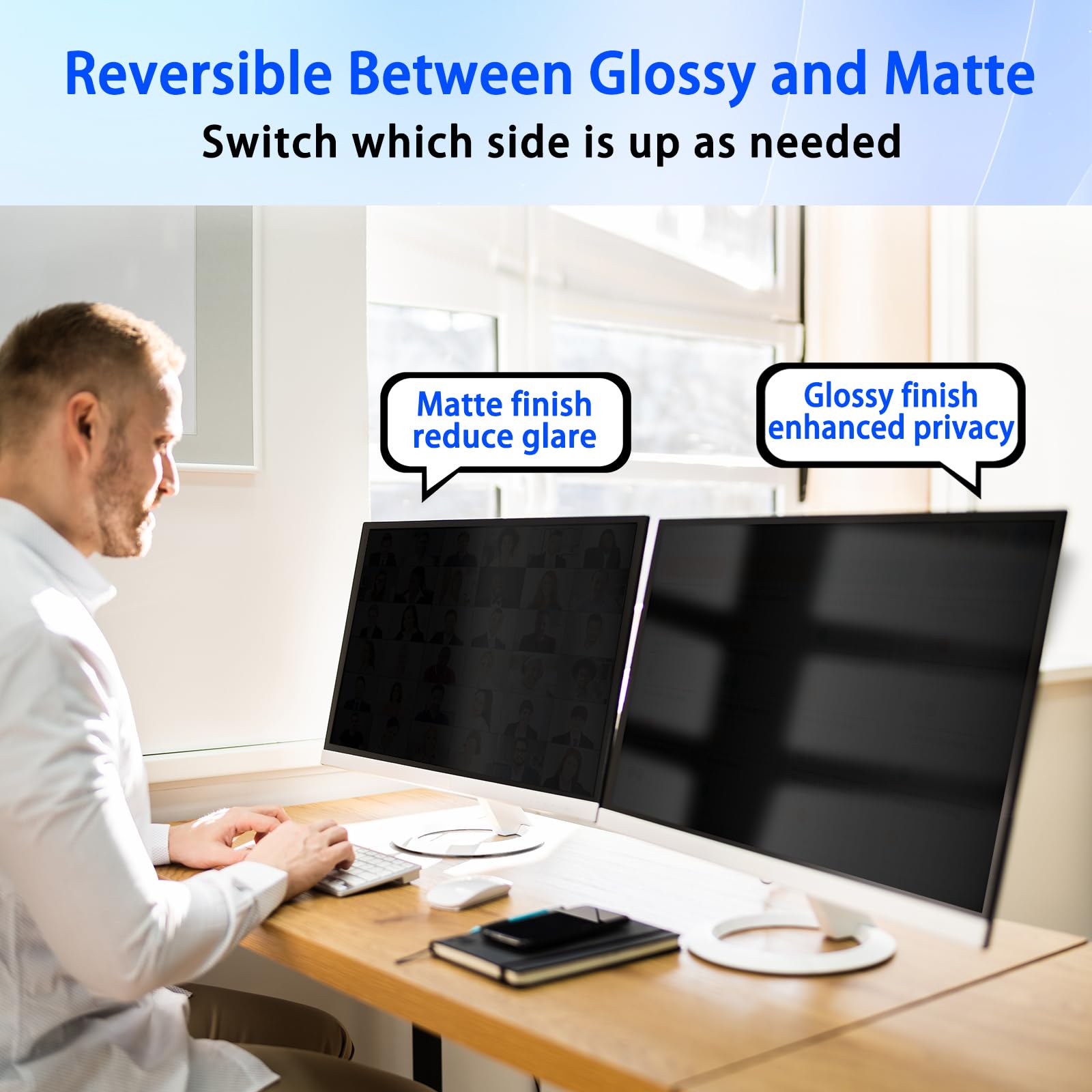 Filtre de confidentialité de 25" pour écran large d'ordinateur de bureau - Anti-reflets, bloque 96 % des UV, anti-rayures avec rapport d'aspect 16:9