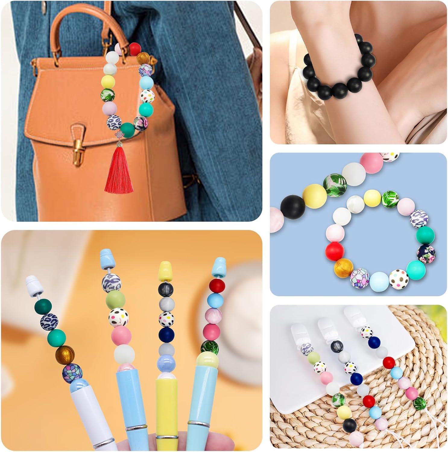 100PCS Round Silicone Beads 20 Assorted Colors & Patterns 15mm Silicone Beads Bulk Mixed Color Focal Beads for DIY Crafts Bracelet Making Keychains Pens Accessories - Image 6