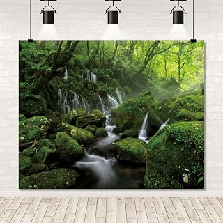Jungle Forest Photography Backdrop 10x8ft Tropical Rainforest Green Rock Mountain Stream Background Natural Scenery Camping Party Decorations Backdrops Photo Studio Props