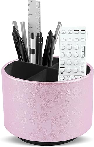 Miniatura 18 de lizimandu Organizador redondo de cuero para suministros de arte, soporte para control remoto, giro de 360 grados, soporte multifuncional para