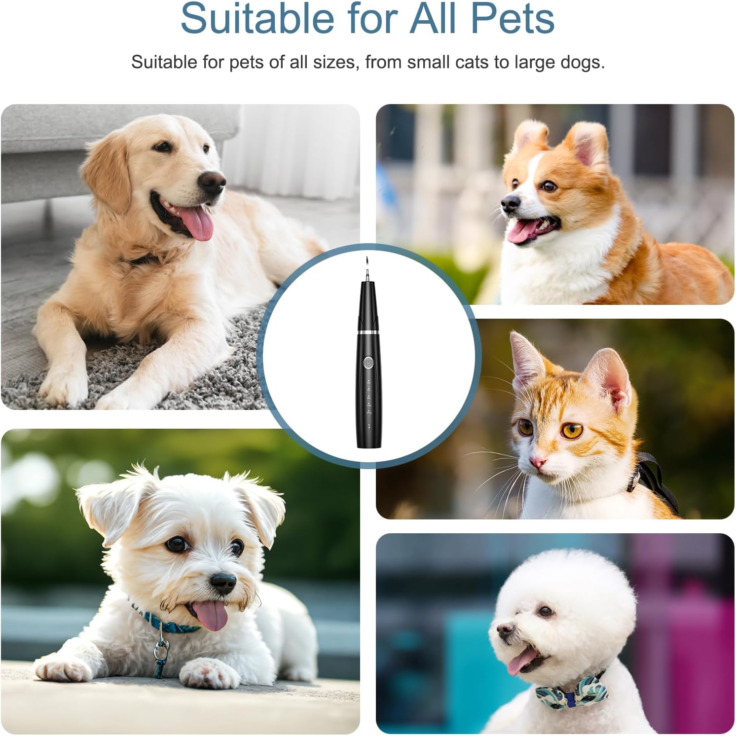 Upgraded Dog Plaque Remover for Teeth, Electric Pet Teeth Cleaning Kit, USB Charging Dog Tooth Brushing Kit, 5 Modes, IPX6 Waterproof Pet Ultrasonic Toothbrush Cleaner for Dogs Cats
