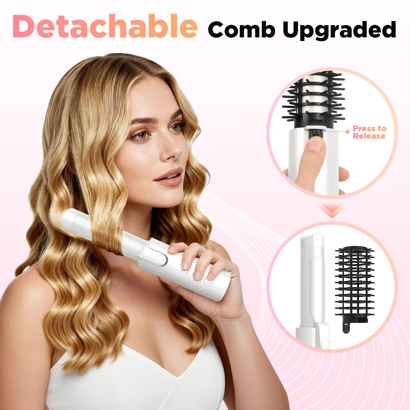 Fer à friser sans fil 32 mm avec 4 températures - Portable - 7000 mAh - Rechargeable par USB - Pour grandes boucles