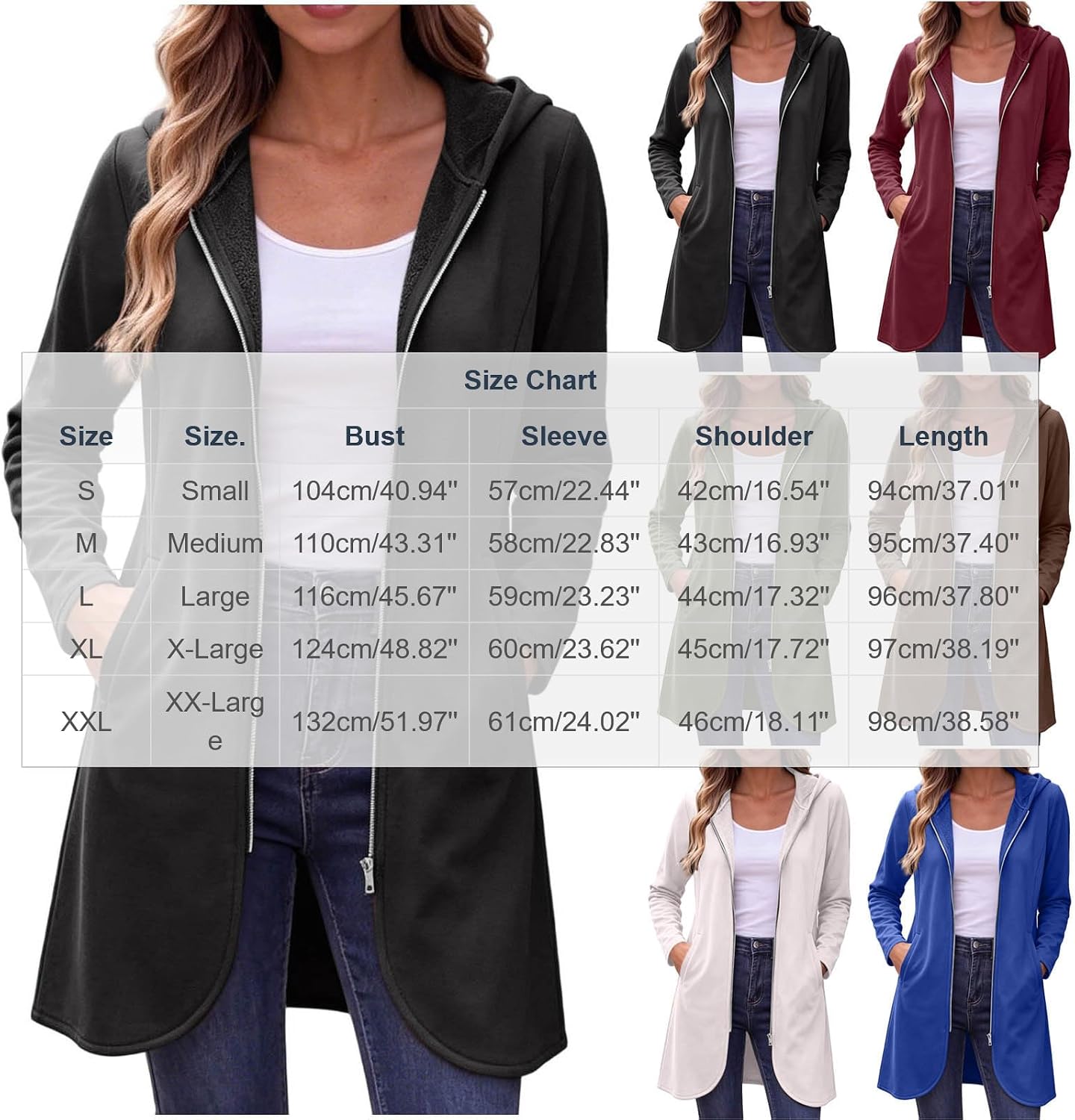 Women's Fall Jacket Zip Up Hoodies Long Sleeve Fashion Tunic Sweatshirts Oversized Casual Hooded Coat with Pocket