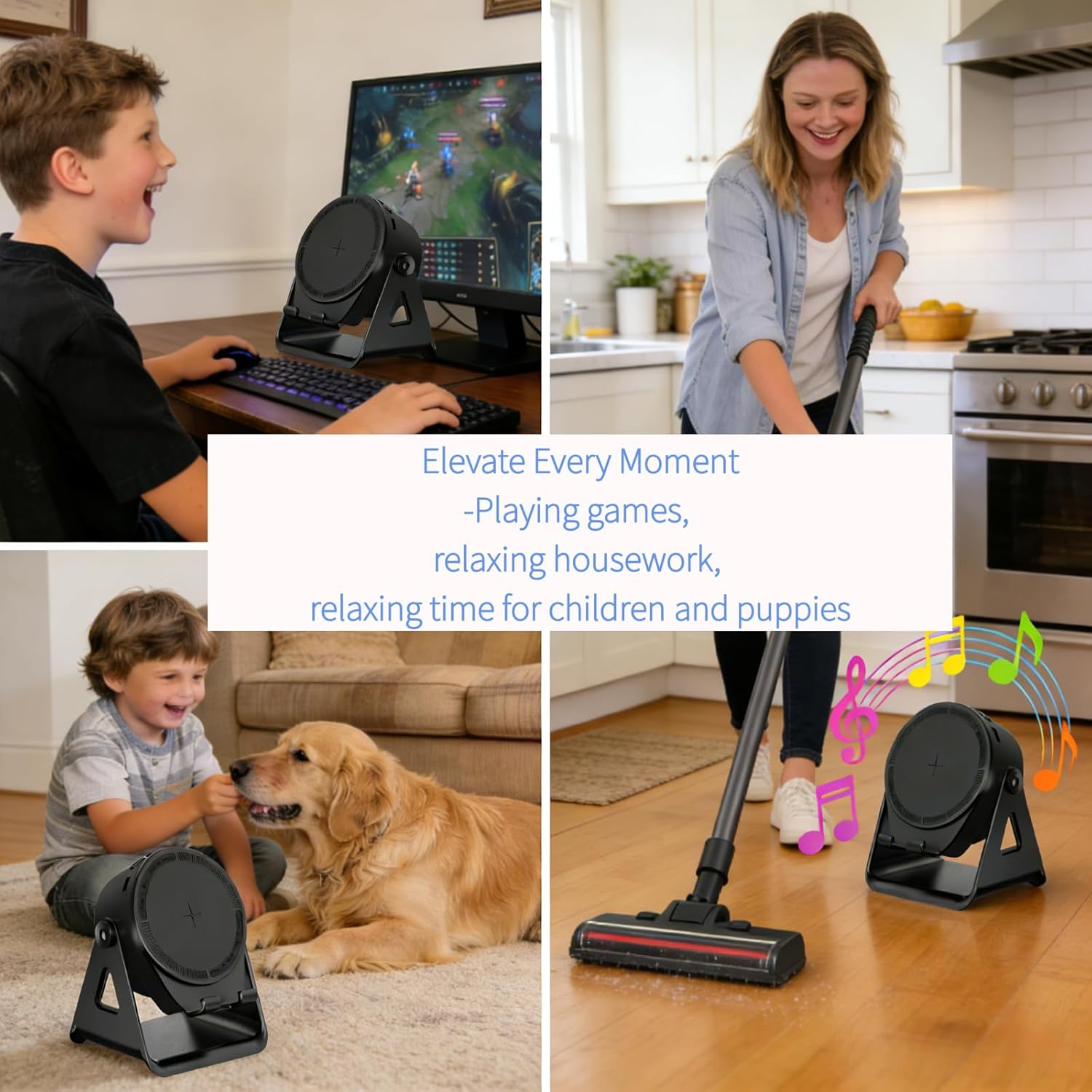 Wireless Induction Speaker,Upgraded Wireless Charging,no Need Bluetooth Phone Holder,RGB LED Light,360° Rotation,Dog Paw Cable Protector,HD Surround Sound,Compatible with iPhone(Black)