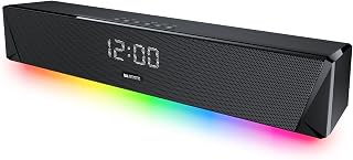 Sound Bars for TV, Cinematic Sound Bar with Impactful Bass, Bluetooth with RGB Lights and Clock, Wall Mountable TV Speakers Sound Bar Work with Traditional or Smart TV, Computer