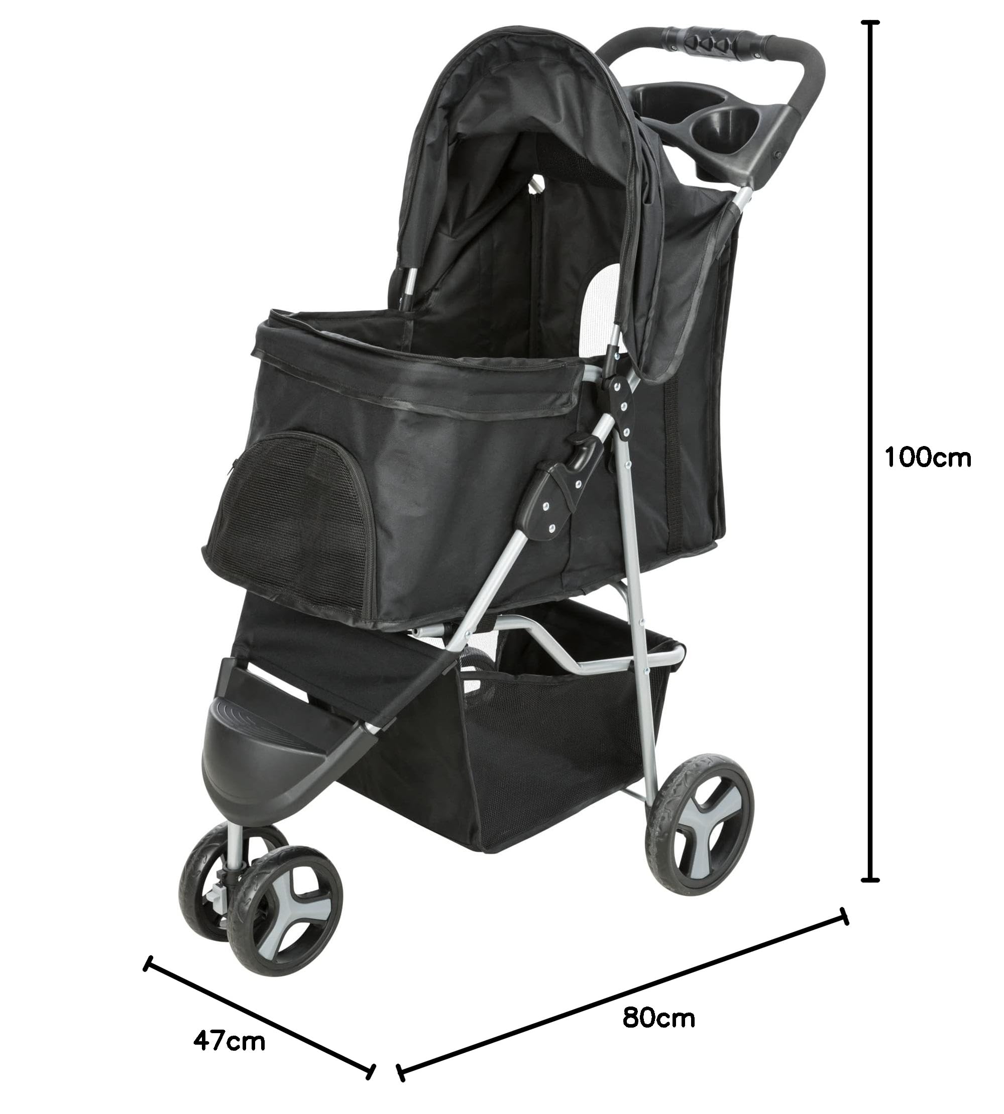 TRIXIE Buggy für Hunde, 47 × 100 × 80 CM, 4,6 kg - extra leicht, schwarz, bis 11 kg belastbar - 28958