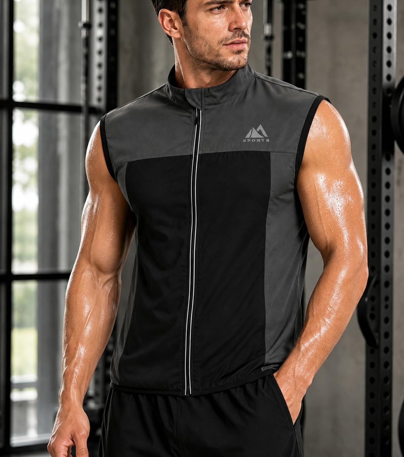 NINGMI Sauna Vest for Men Sweat Suit Sleeveless Zipper Shirt Tank Top Gym Training Workout Exercise Sport