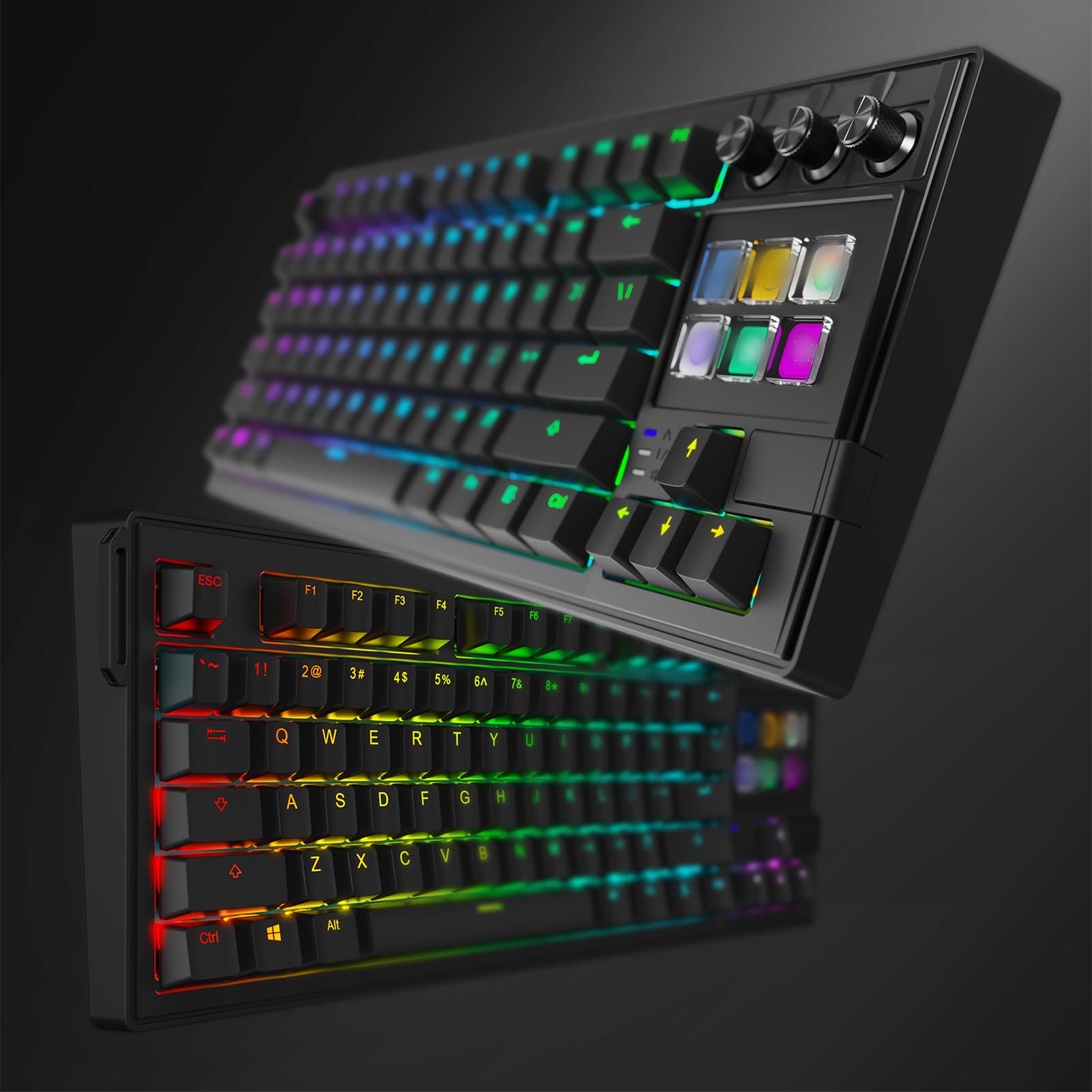 Tosuny Klawiatura Mechaniczna z 78 Klawiszami i funkcją AI, Programowalnymi Pokrętłami i Czerwonymi Przełącznikami, ergonomiczną klawiaturą do Gier z Podświetleniem RGB i ergonomiczną (BLACK)