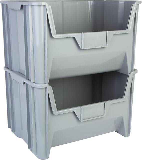 HE HUDSON EXCHANGE 20 x 15 x 12.5 (3 Pack) Plastic Giant Stackable Hopper Bin, Gray