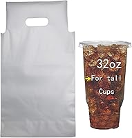Vista 5 de Portabebidas para entrega, 100 bolsas de plástico transparente con asa para tazas de bebida/tazas de café/té/jugo, para llevar a cafetería