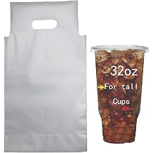 Drink Carrier for Delivery 32oz, 100PCS Clear Plastic Bags with Handle for Drink Cups/Coffee Cups/Tea/Juice Delivery Takeout Apply to Coffee Shop/Restaurant/BarFor 32oz tall Cup | Clear Plastic Bags with Handle for Drink Cups/Coffee Cups/Tea/Juice Delivery Takeout Apply to Coffee Shop/Restaurant/Bar