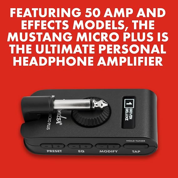 Fender Mustang Micro Plus Kulaklık Amplifikatörü, Şarj Edilebilir Pil, Bluetooth Ses Akışı ve 50 Amper ve Efekt Modelleri, 2 Yıl Garantili