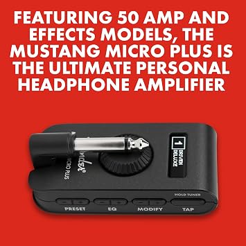 Fender Mustang Micro Plus Kulaklık Amplifikatörü, Şarj Edilebilir Pil, Bluetooth Ses Akışı ve 50 Amper ve Efekt Modelleri, 2 Yıl Garantili