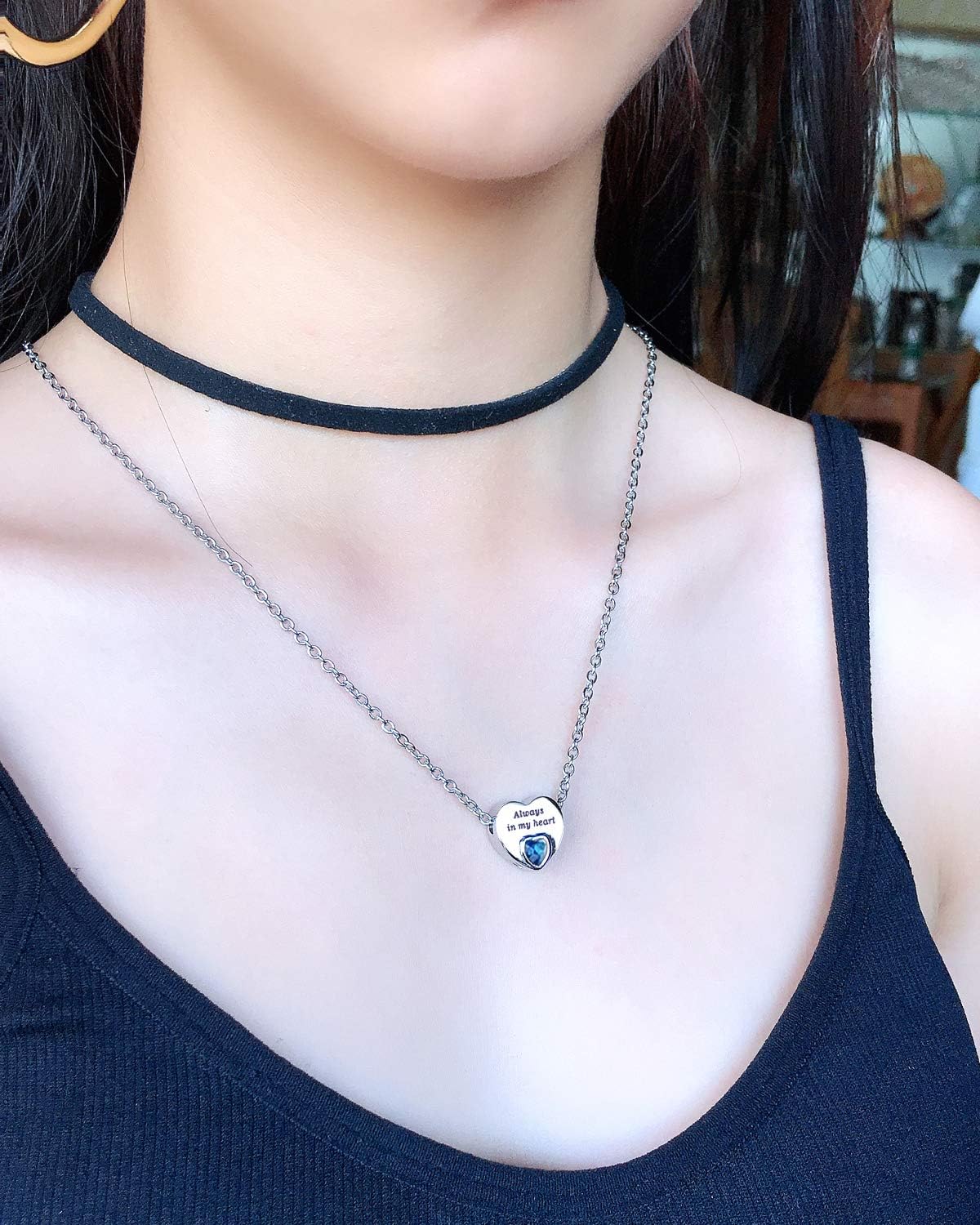 Heart Urn Necklaces for Ashes Birthstone Ashes Necklace Always in My Heart Cremation Jewelry Keepsake Memorial Necklace - Image 6