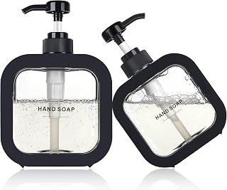 Black Soap Dispenser (2 Packs,17oz and 10oz)-Dish Soap Dispenser for Kitchen，Hand Soap Dispenser for Bathroom，Premium Plastic Soap Pump Bottles with Waterproof Labels