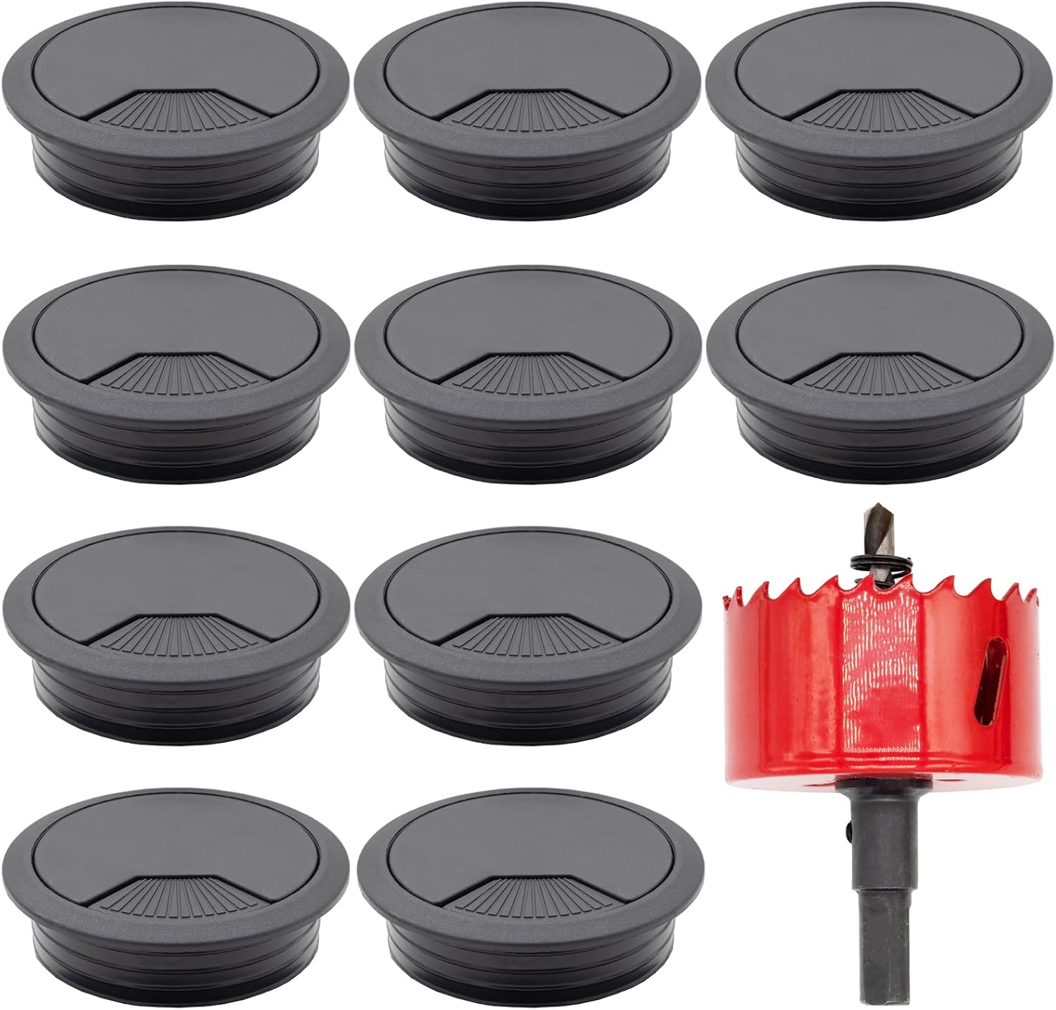 Cable Grommet Desk, 10-Piece Cable Move Set with a Crimson, 1 Piece 60 mm Metallic Gap Noticed, Desk Cable Gap Covers, Organise Workplace and Residence Office Cables (Black, 60 mm)