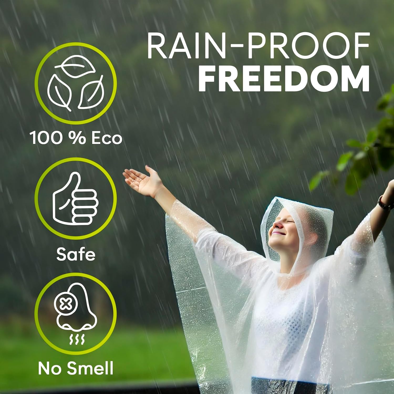 ZENO Disposable Rain Ponchos for Adults - Clear with Hood, Compact Emergency Ponchos for Hiking, Camping, Travel - Pack of 6