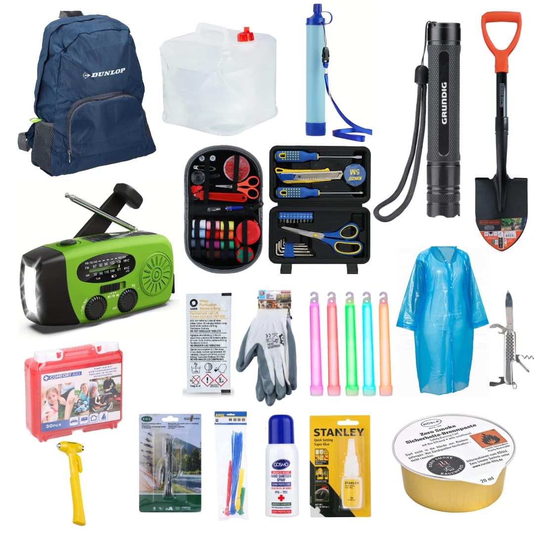 BLACKOUT Notfallset 317 Teile Survival Kit Stromausfall Prepper Ausrüstung mit Wasseraufbereitung Gaskocher Krisenvorsorge Camping Notfallrucksack Outdoor Notfallausrüstung Überlebensausrüstung