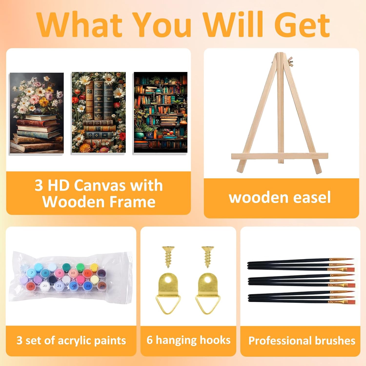 Mandun 3 Pack Paint by Numbers for Adult,Book Paint by Numbers Kit for Adults Beginners, DIY Book Bookself Flower Acrylic Painting on Canvas for Home Wall Art Decor 7.8x11.8Inch
