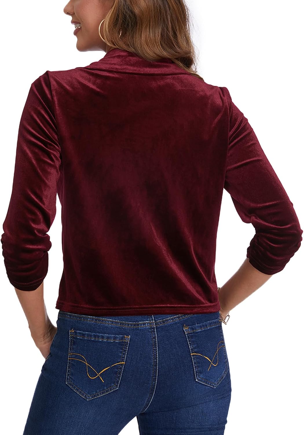 MINTLIMIT Women's Velvet Blazer Jacket Button Front Notched Lapel Long Sleeve Suit Jacket Loose Fitting Tailored Jacket Coat, Wine Red, M - Image 4