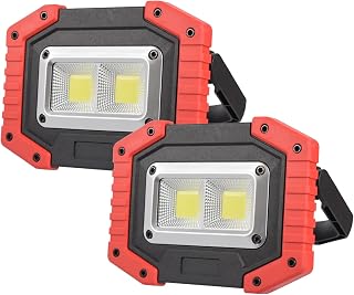 LED Work Light 2-Pack, 30W 1500LM Portable Rechargeable Flood Lights with Magnetic Base, 4200mAh Battery for Outdoor, Camping, Hiking, Emergency, Car Repairing, Job Site Lighting (W840 Red)