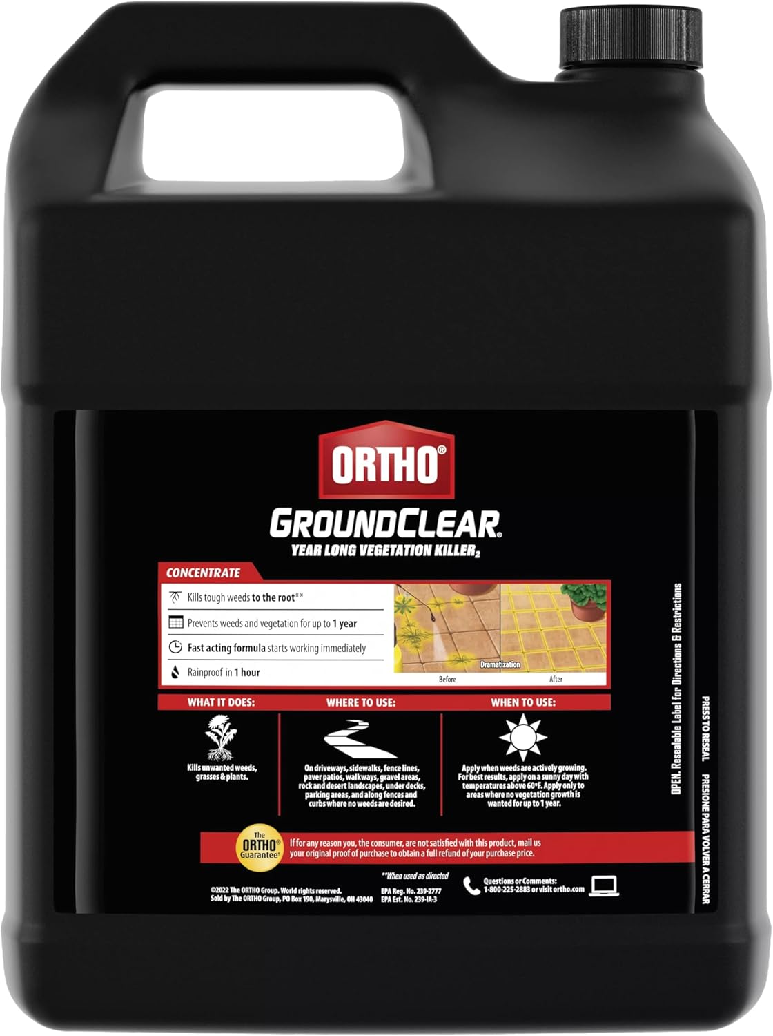 Ortho GroundClear Year Long Vegetation Killer2 Concentrate Bulk Pallet, Kills Weeds and Grasses, Prevents Unwanted Weeds and Grasses for up to 1 Year, 2 gal., Pallet of 72