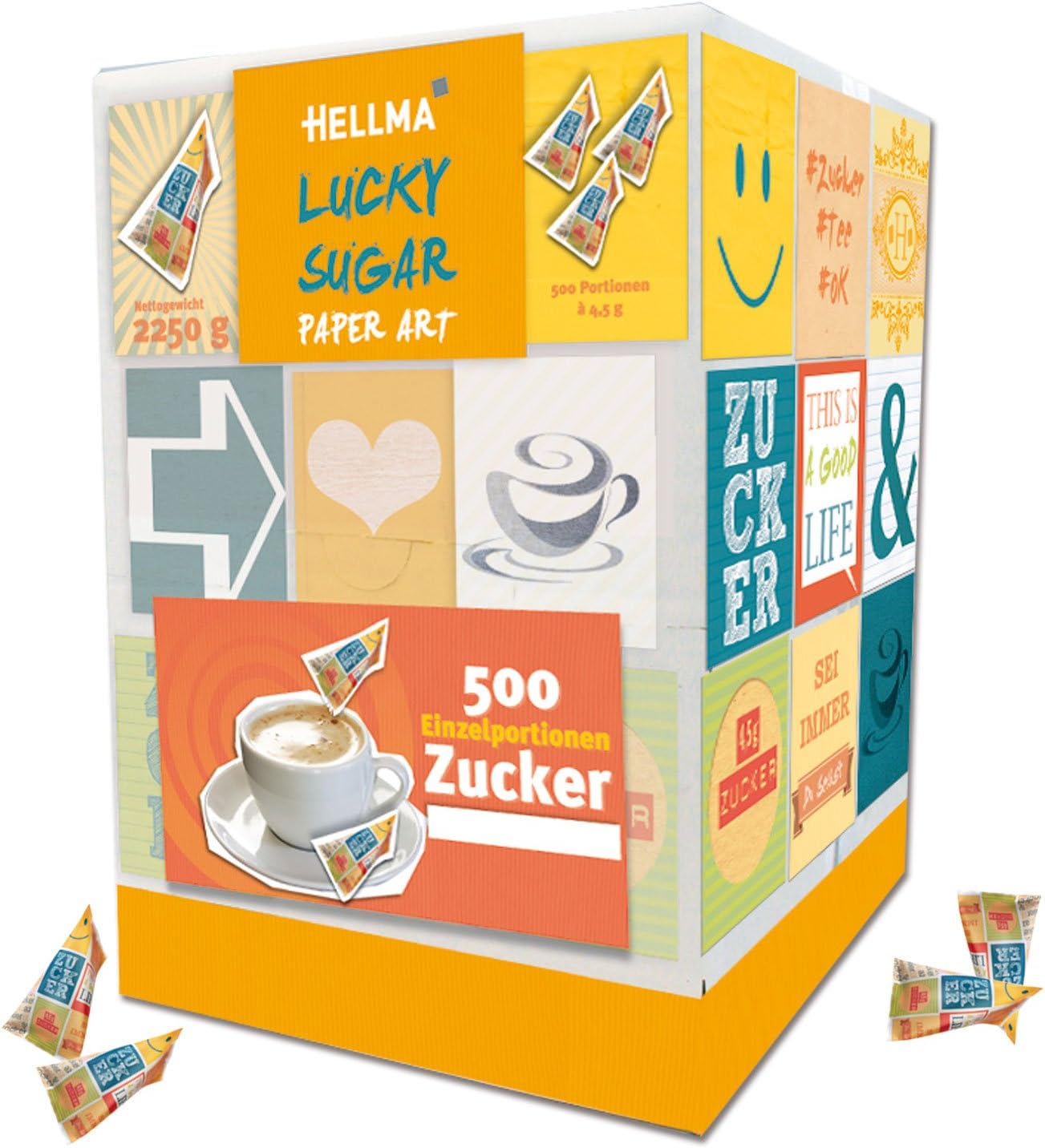 Hellma Lucky Sugar Paper Art, Sugar, Sticks, Bags, 500 x 4.5 gr Pieces, 2250 gr