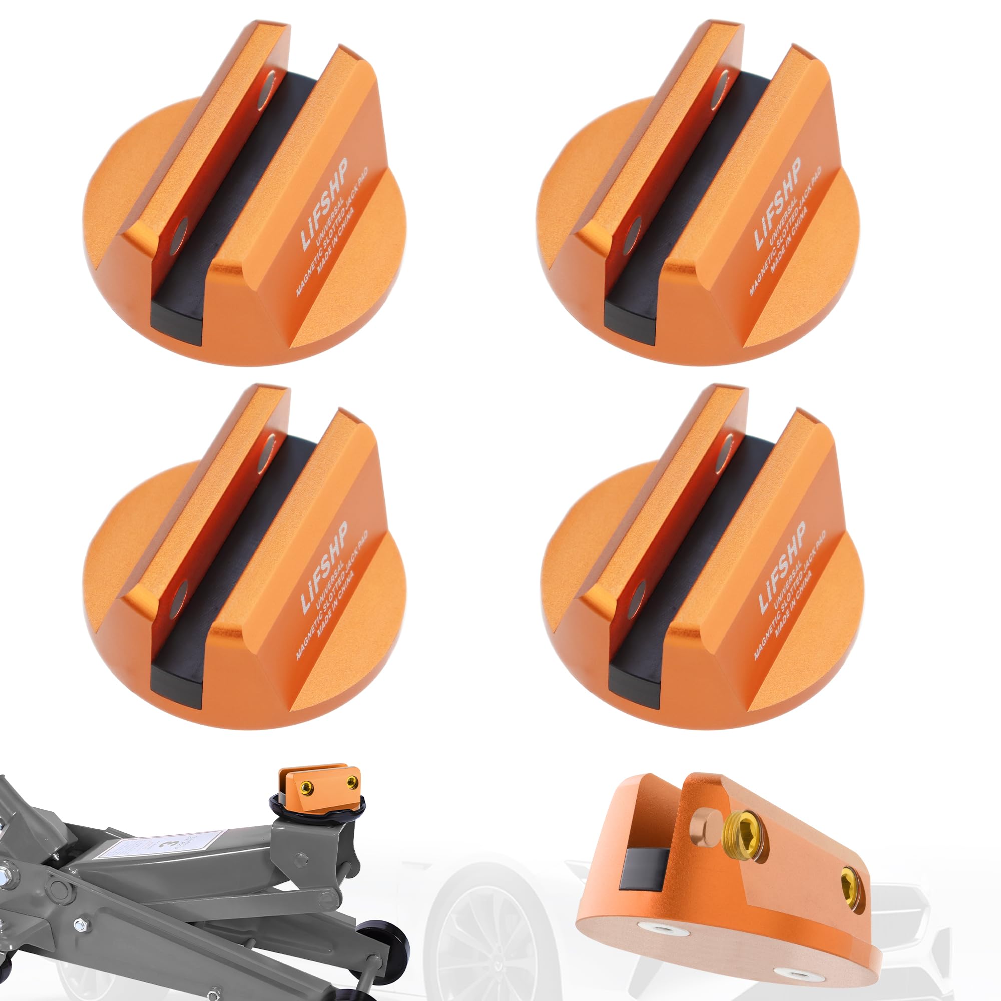 4Pcs Universal Aluminum Magnetic Grooved Pinch Weld Jack Pad-Orange