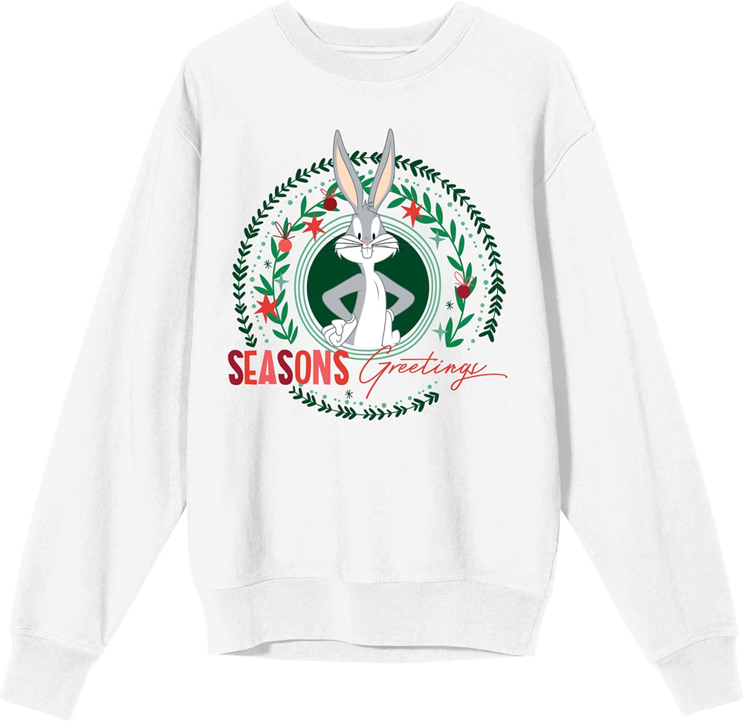 Bioworld Looney Tunes Bugs Bunny Season's Greetings Women's White Long Sleeve Sweatshirt