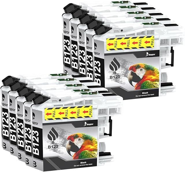 Bigger Compatible Ink Cartridges Replacement for Brother LC123 ink cartridges, used with DCP-J132W DCP-J152W DCP-J4110DW MFC-J470DW MFC-J4610DW MFC-J6720DW MFC-J6920DW (10 Black Pack)