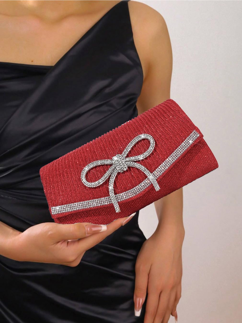 Trisapu Bow Evening Bag Sparkly Clutch Purses for Women Wedding Glitter Rhinestone Party Prom Purse Dressy Clutch Bags | Bow, Sparkly, Wedding, Glitter, Rhinestone, Party