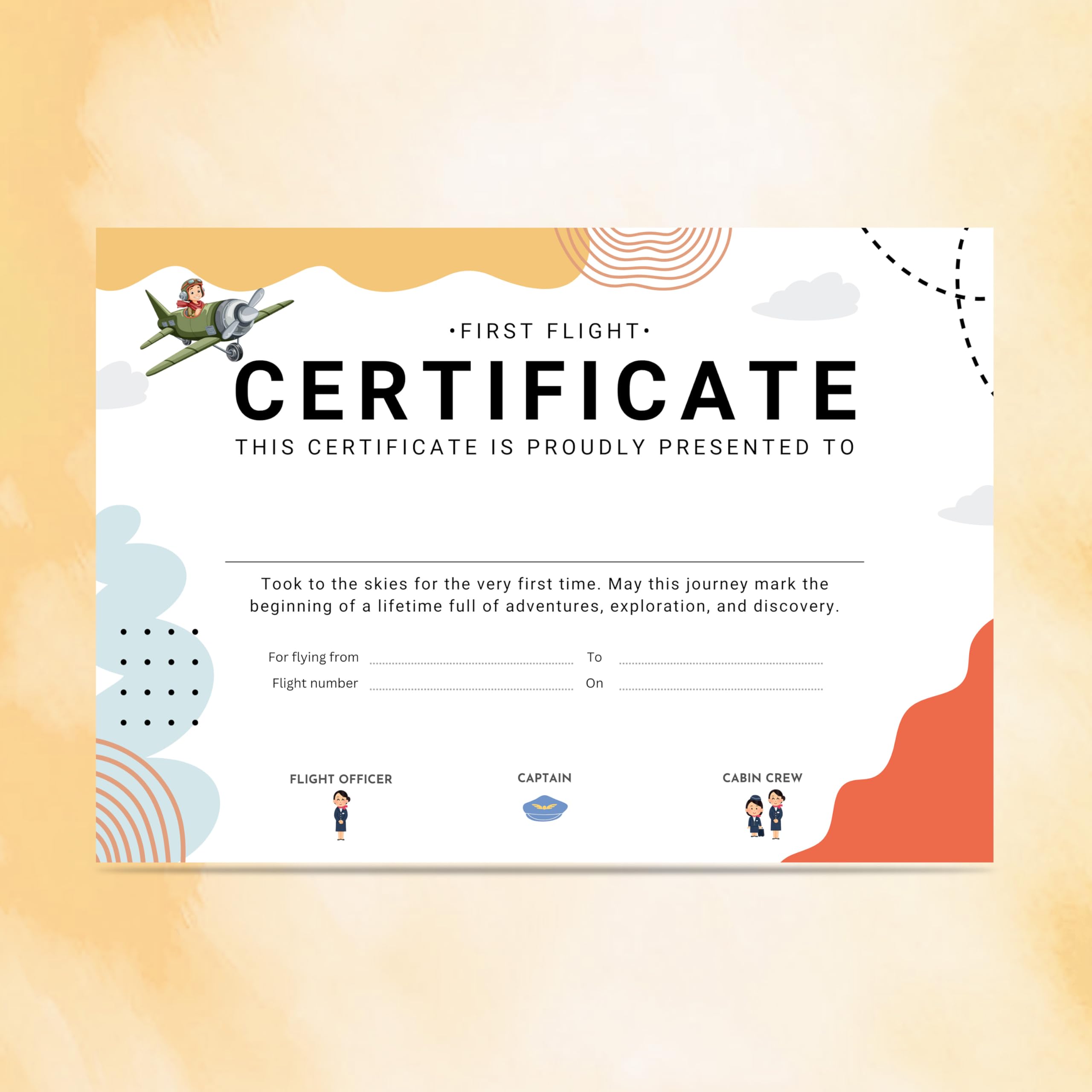 PaperO Baby First Flight Certificate | A4 Size (29.7 x 21 cm) | Premium 300 GSM Art Paper | First Air Travel Memory Keepsake (Orange)-image-9