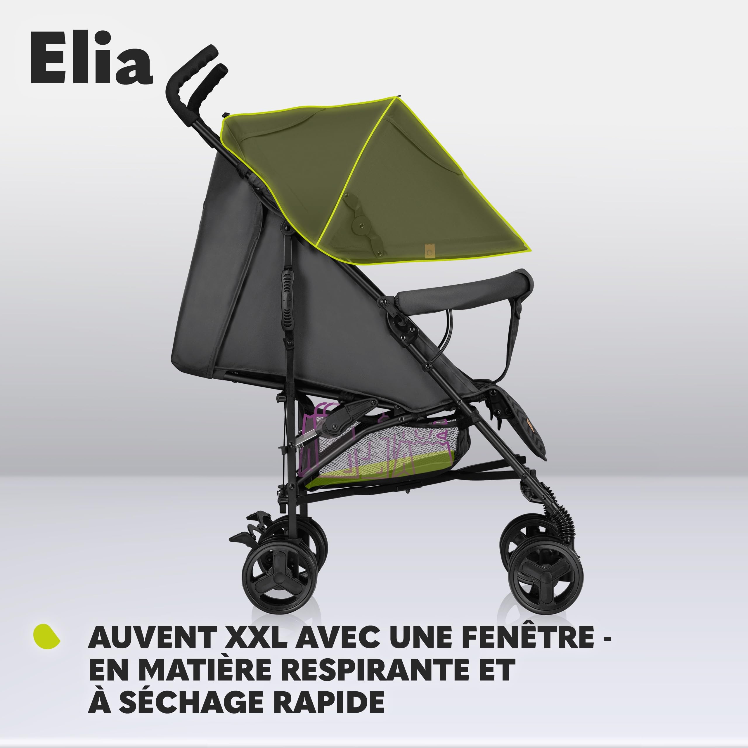 LIONELO Elia poussette canne à 15 kg, réglage du dossier jusqu’à la position couchée, grand panier, système de pliage rapide, moustiquaire