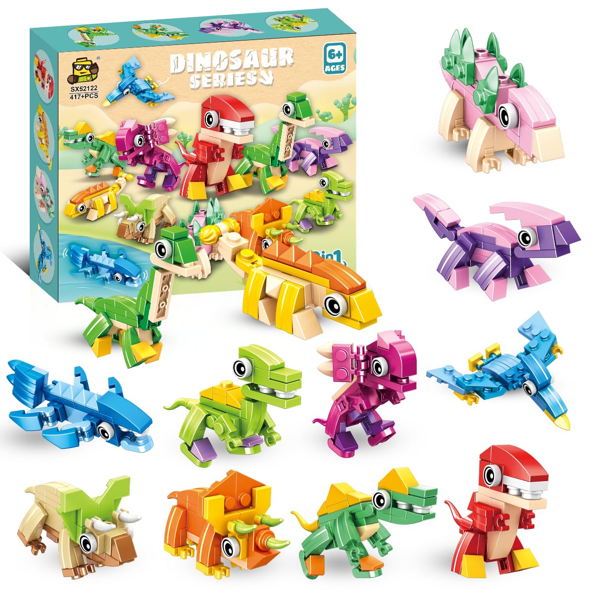 12 Packs Dinosaur Building Blocks Party Favors for Kids Mini Animals Building Blocks Toy