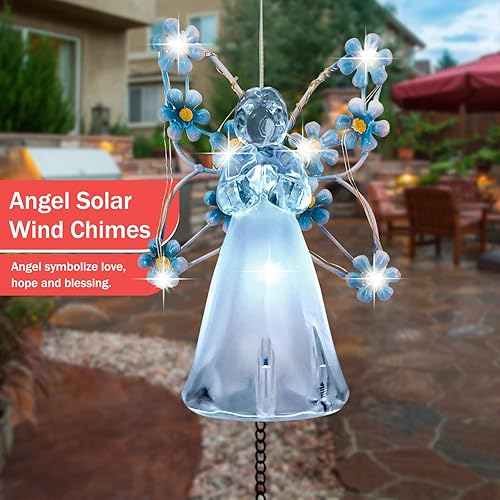 Miniatura 9 de Campanillas de viento solares, campanillas de viento LED de ángel, decoración de jardín al aire libre, impermeable, luces solares colgantes para