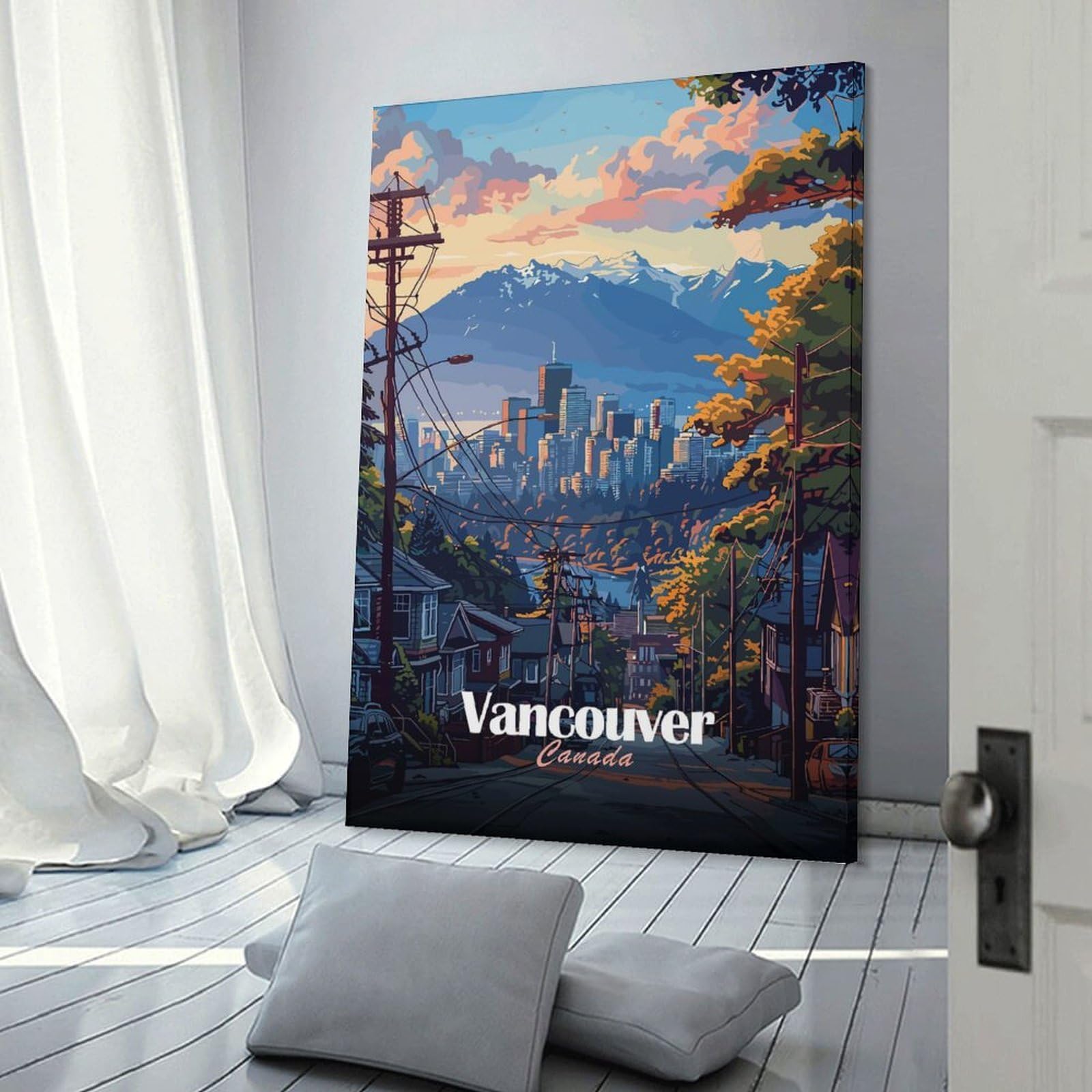 Junmoney Vancouver Cityscape Hanging Wall Art 20x30inch(50x75cm), for New Homes, Bedrooms Or Workspaces, Thoughtful Wall Decor for Art Lovers