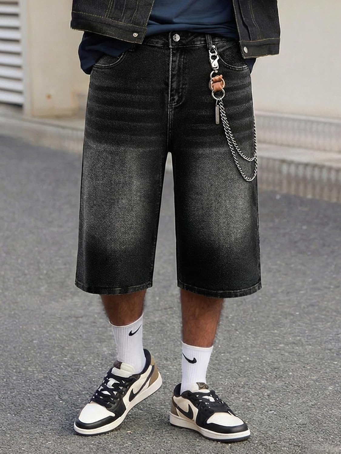 JMIERR Mens Baggy Jeans Wide Leg Loose Fit Denim Shorts Streetwear Below Knee Jorts - Image 9