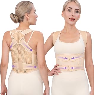 Back Brace Posture Corrector for Women & Men, Adjustable Full Back Support, Shoulder Straightener for Upper & Lower Back Pain Relief-Scoliosis, Hunchback, Waist Trainer (Medium, Beige)