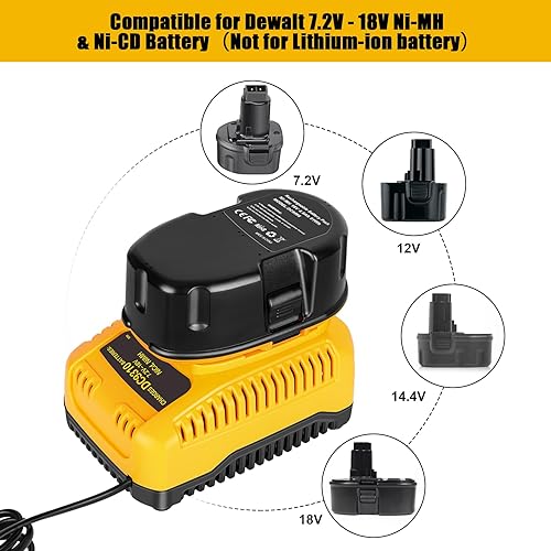 Miniatura 2 de Leisuda DC9310 Cargador rápido de repuesto para cargador de batería Dewalt de 18 V, compatible con Dewalt 7.2V-18V batería NiCDNiMH DC9098 DC9096