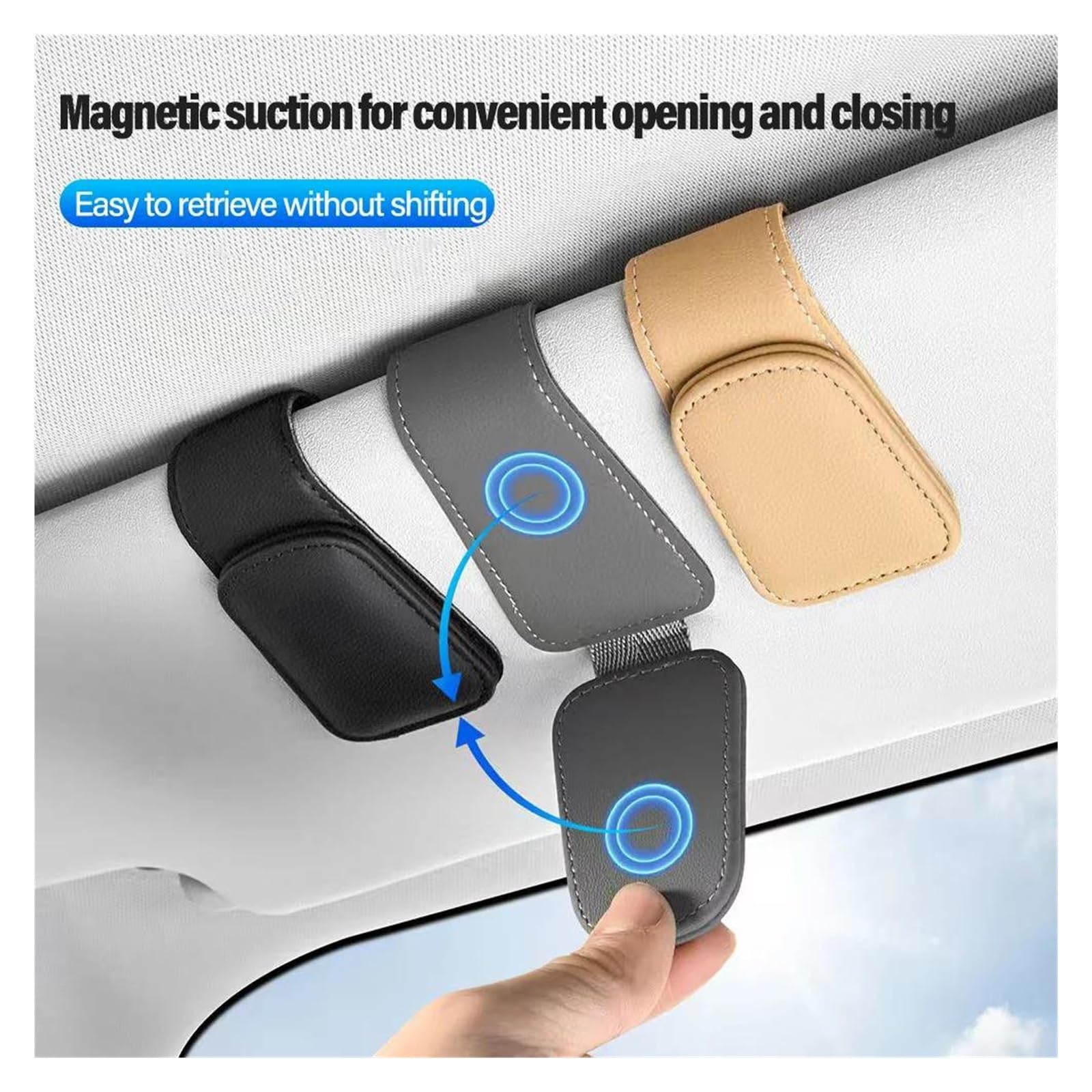 Porta Occhiali Magnetico Per Visiera Auto | 2 Pezzi In Pelle, Clip Universale, Grigio E Nero